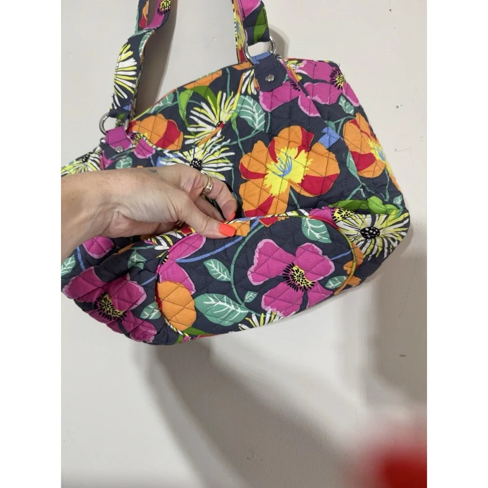 Vera Bradley Black Pink Yellow Jazzy Blooms Shoulder Tote Bag